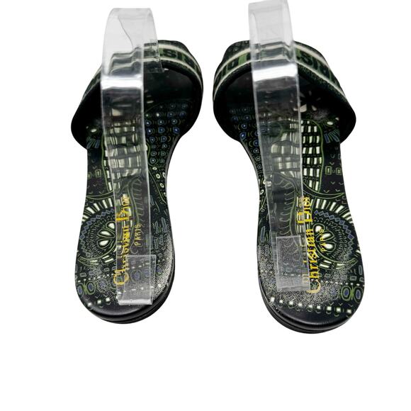 Christian Dior Dway Animals Print Embroidered Slides Green Black 38.5 Sandals - Picture 4 of 12